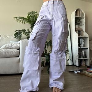 Purple denim cargo pants